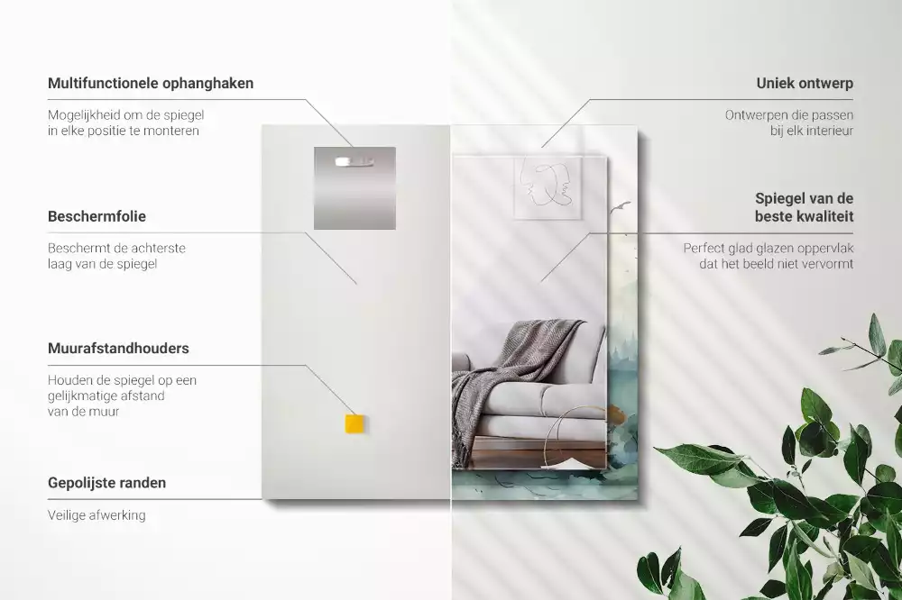 Espejo rectangular estampado Bosque en la niebla