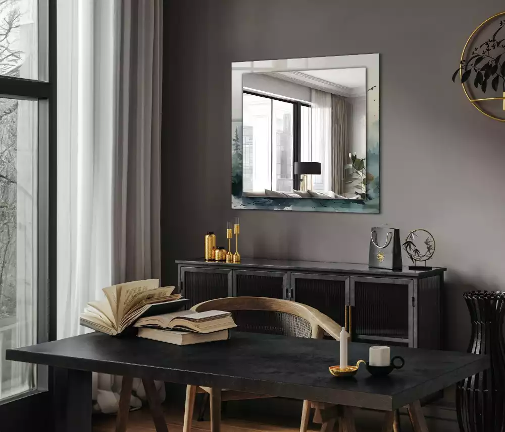 Espejo rectangular estampado Bosque en la niebla