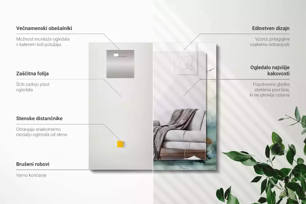 Espejo rectangular estampado Bosque en la niebla