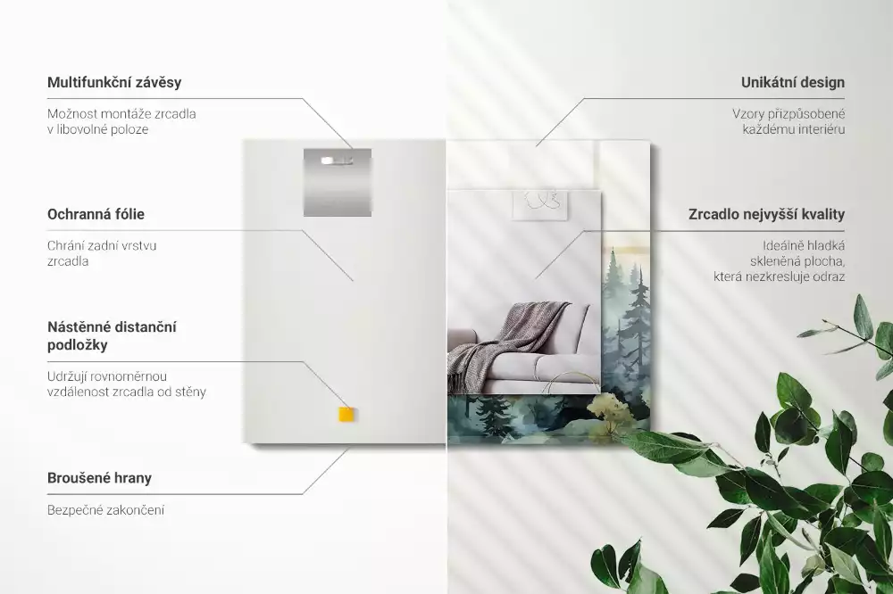 Espejo rectangular estampado Bosque en la niebla