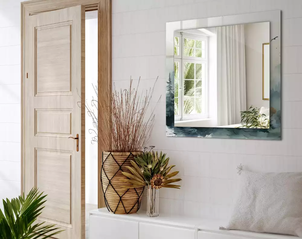 Espejo rectangular estampado Bosque en la niebla