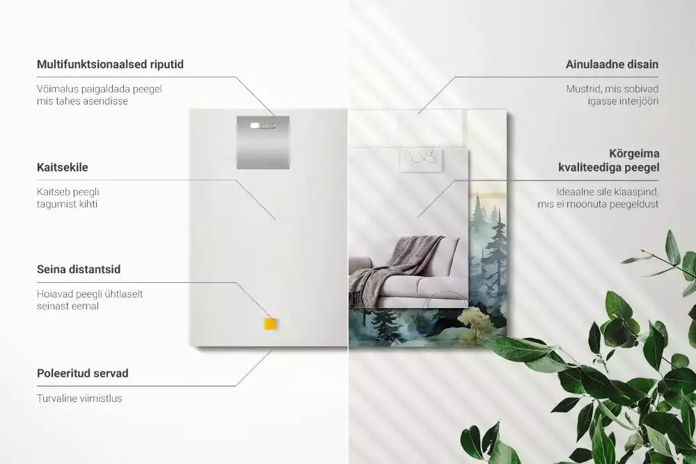 Espejo rectangular estampado Bosque en la niebla