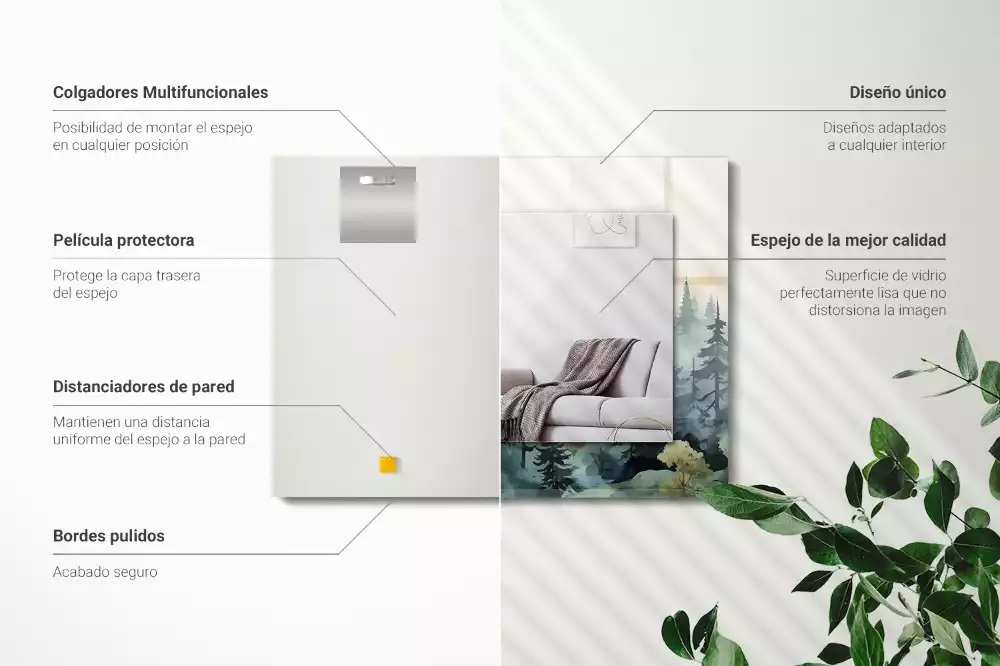 Espejo rectangular estampado Bosque en la niebla