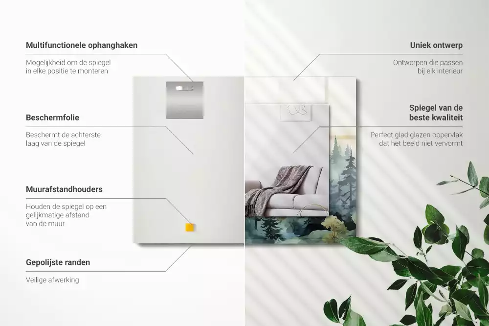 Espejo rectangular estampado Bosque en la niebla