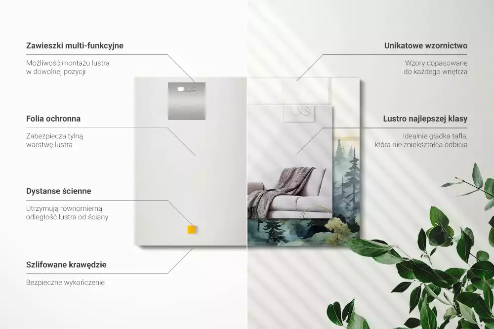 Espejo rectangular estampado Bosque en la niebla