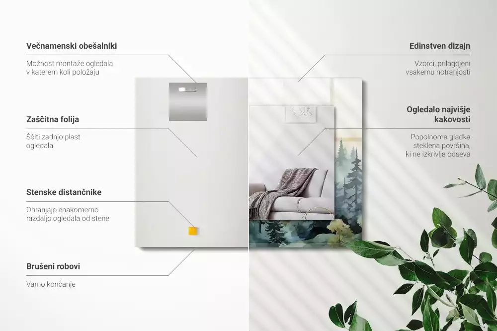 Espejo rectangular estampado Bosque en la niebla