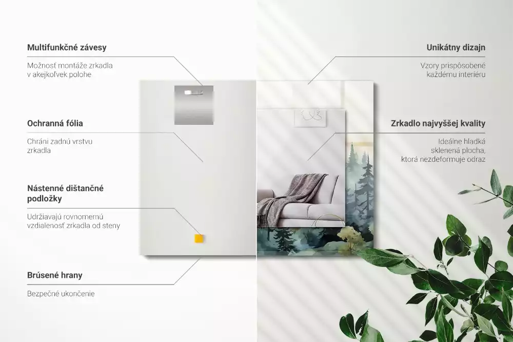 Espejo rectangular estampado Bosque en la niebla