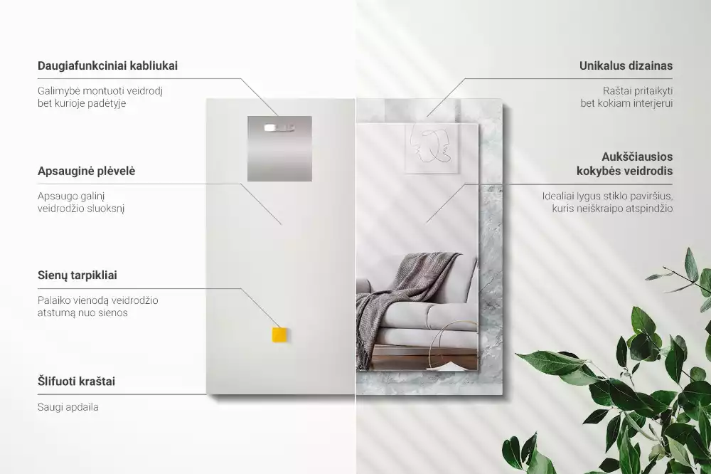 Espejo rectangular estampado Vetas grises de mármol