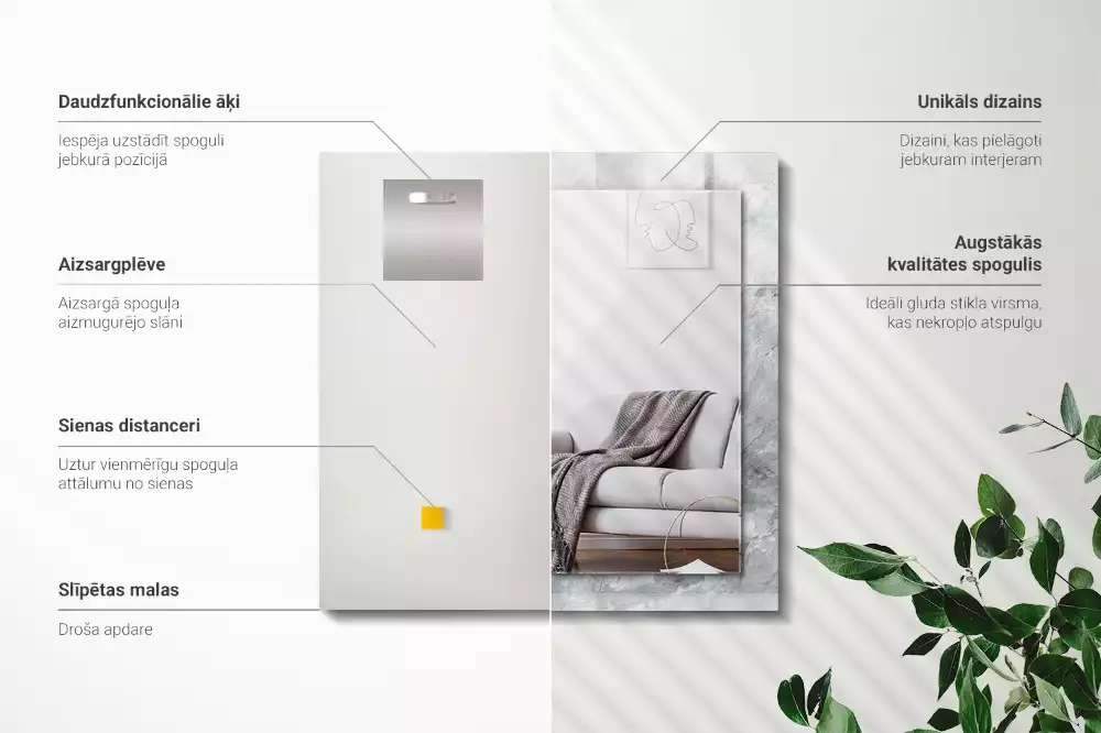 Espejo rectangular estampado Vetas grises de mármol