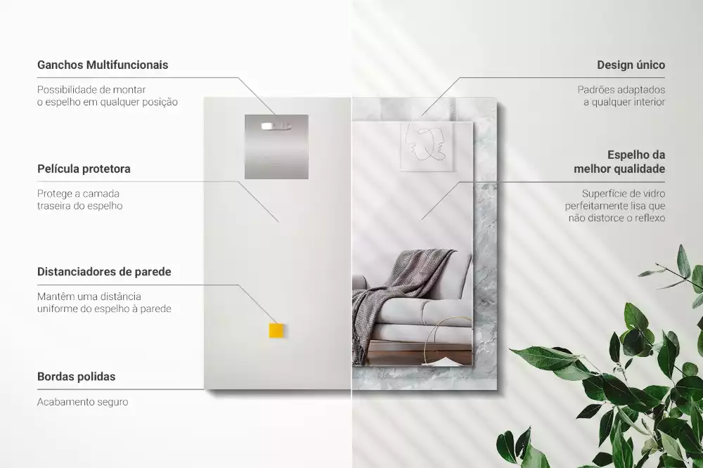 Espejo rectangular estampado Vetas grises de mármol