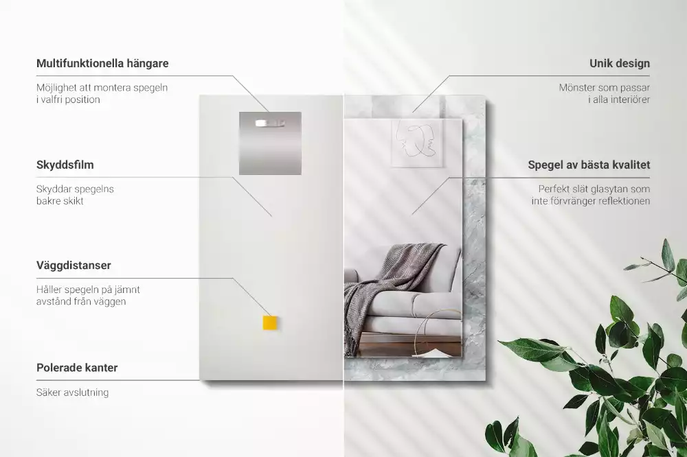 Espejo rectangular estampado Vetas grises de mármol