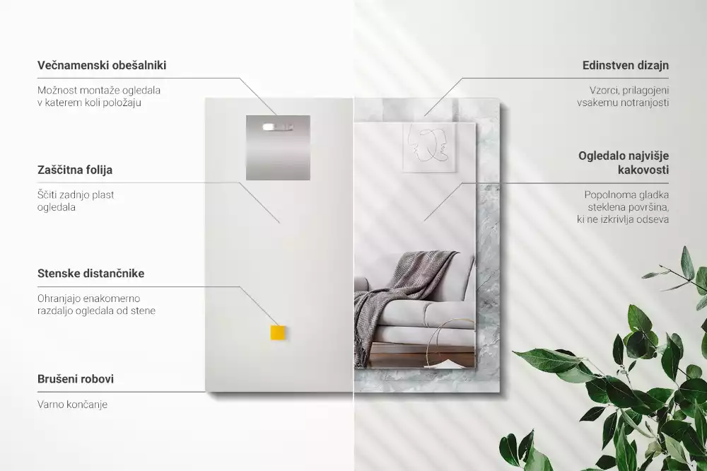 Espejo rectangular estampado Vetas grises de mármol