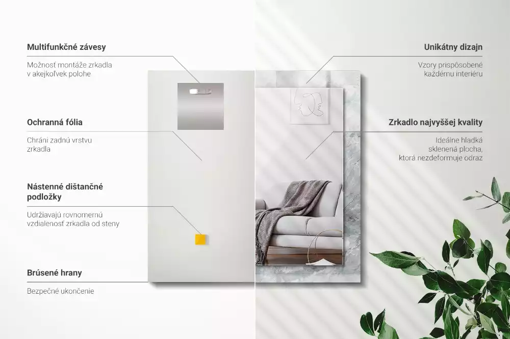 Espejo rectangular estampado Vetas grises de mármol