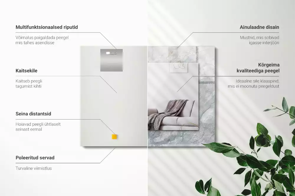 Espejo rectangular estampado Vetas grises de mármol