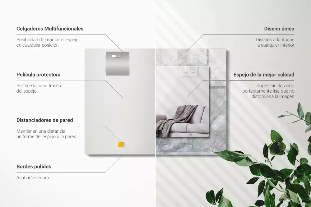 Espejo rectangular estampado Vetas grises de mármol