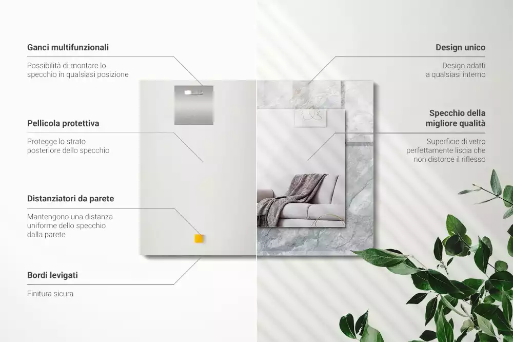 Espejo rectangular estampado Vetas grises de mármol