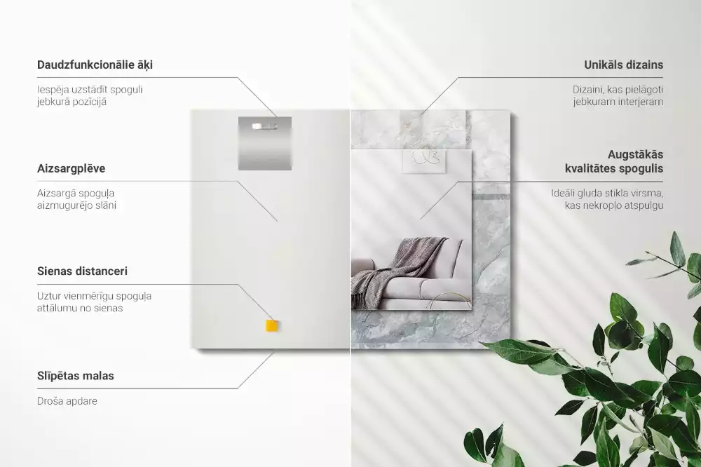 Espejo rectangular estampado Vetas grises de mármol