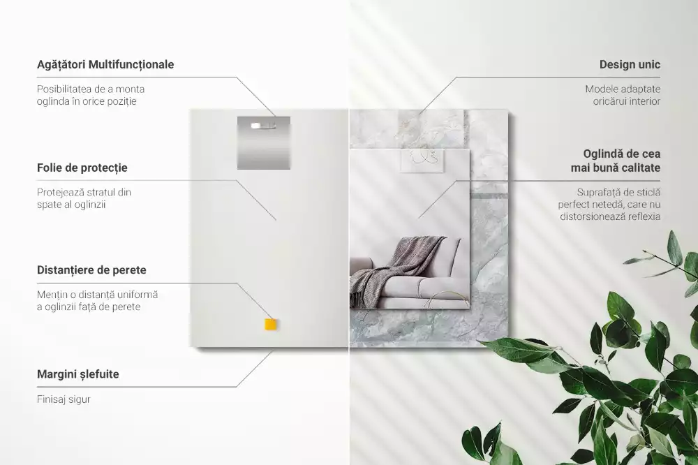 Espejo rectangular estampado Vetas grises de mármol