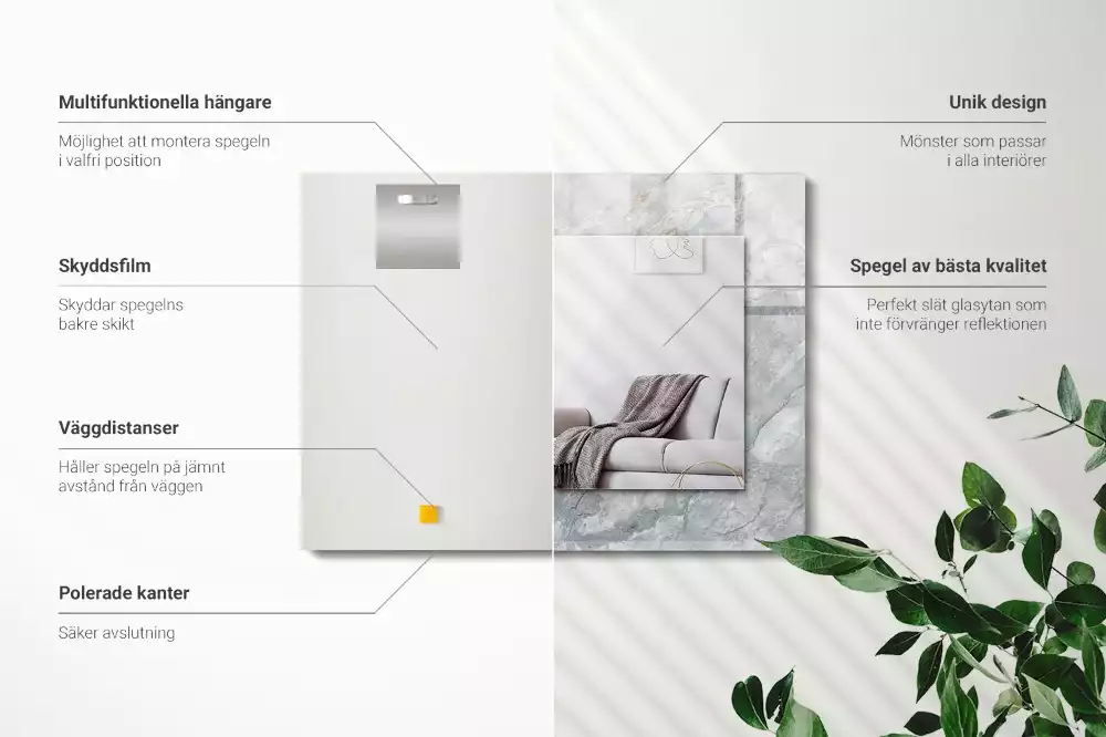 Espejo rectangular estampado Vetas grises de mármol