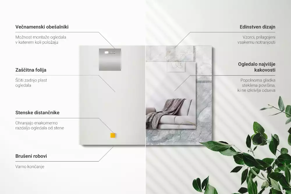 Espejo rectangular estampado Vetas grises de mármol