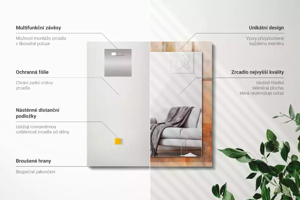 Espejo rectangular impreso Superficie de metal oxidado