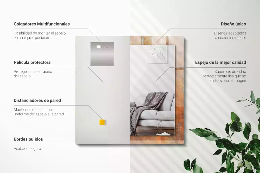 Espejo rectangular impreso Superficie de metal oxidado