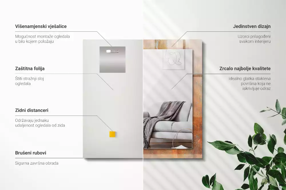 Espejo rectangular impreso Superficie de metal oxidado