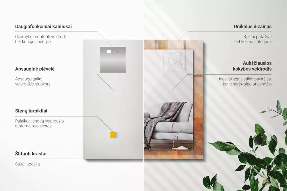 Espejo rectangular impreso Superficie de metal oxidado