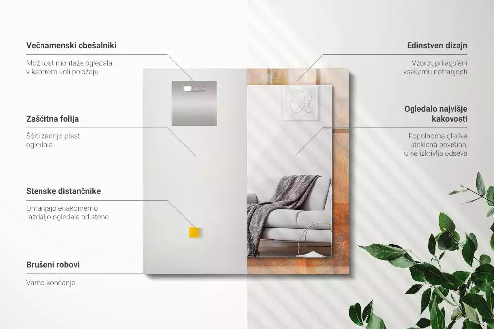 Espejo rectangular impreso Superficie de metal oxidado