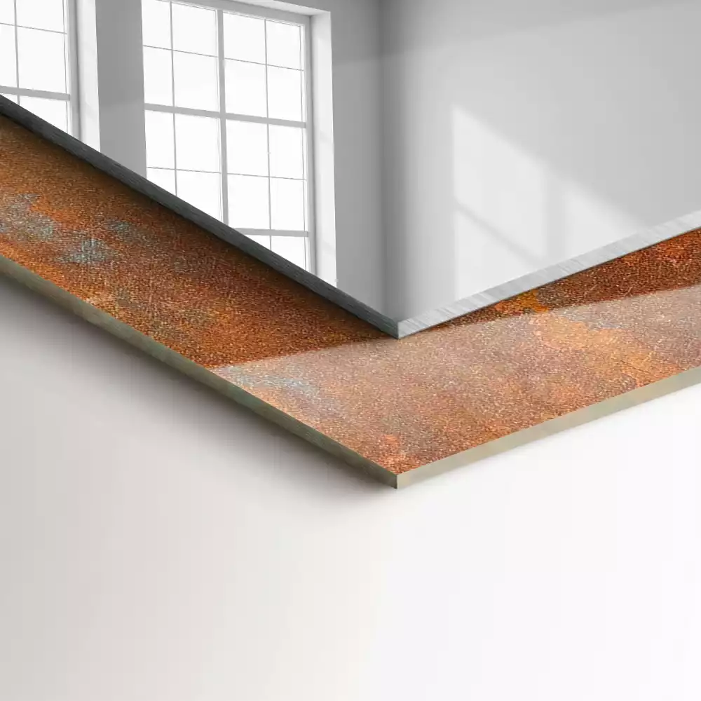 Espejo rectangular impreso Superficie de metal oxidado