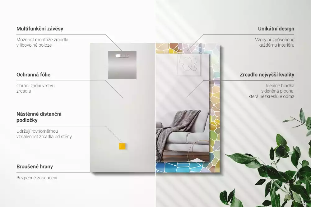 Espejo rectangular estampado mosaico abstracto colorido