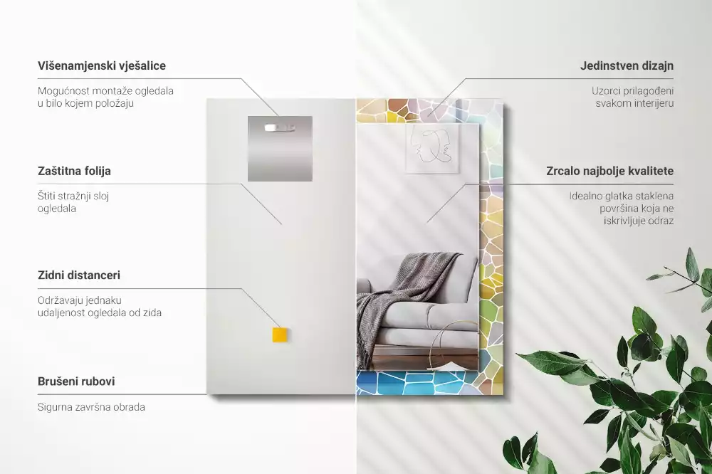 Espejo rectangular estampado mosaico abstracto colorido