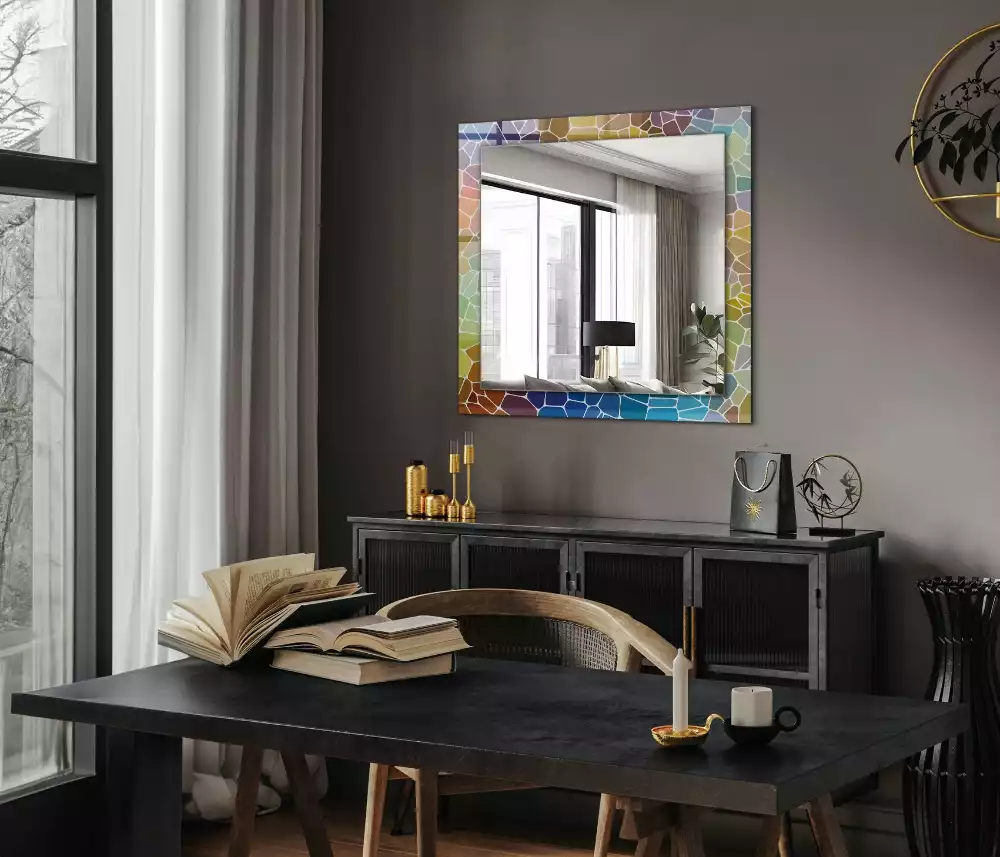 Espejo rectangular estampado mosaico abstracto colorido