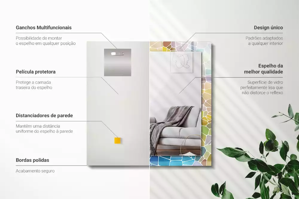 Espejo rectangular estampado mosaico abstracto colorido