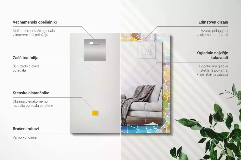 Espejo rectangular estampado mosaico abstracto colorido