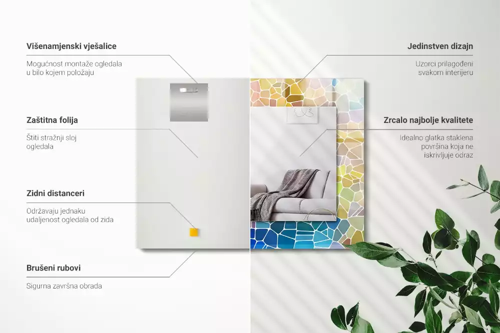 Espejo rectangular estampado mosaico abstracto colorido