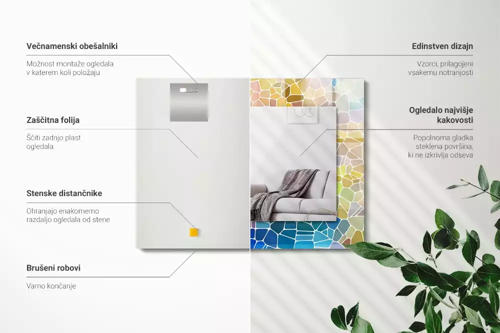 Espejo rectangular estampado mosaico abstracto colorido