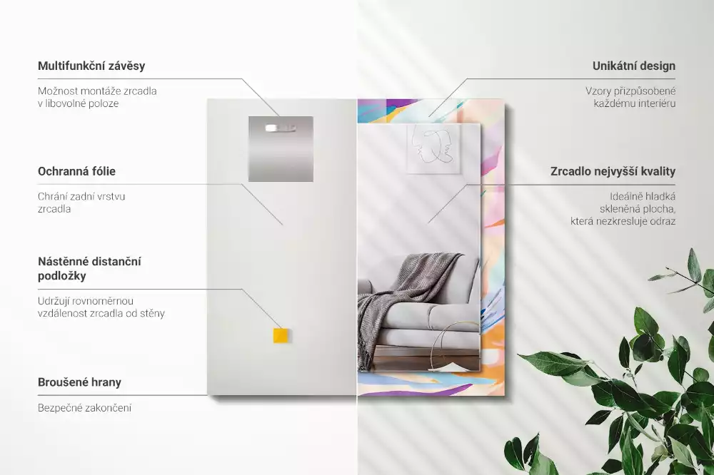 Espejo rectangular impreso Trazos coloridos abstractos