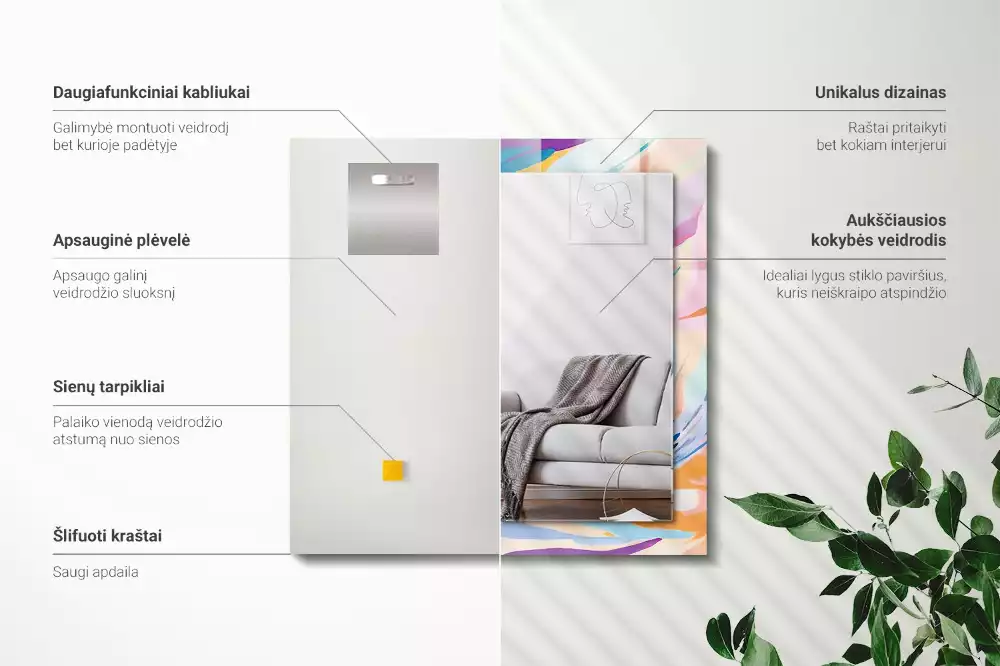 Espejo rectangular impreso Trazos coloridos abstractos