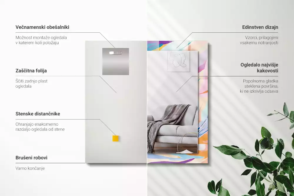 Espejo rectangular impreso Trazos coloridos abstractos