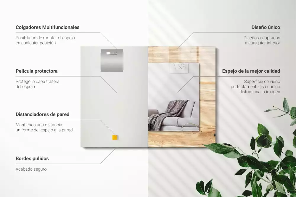 Espejo rectangular estampado Textura de veta de madera