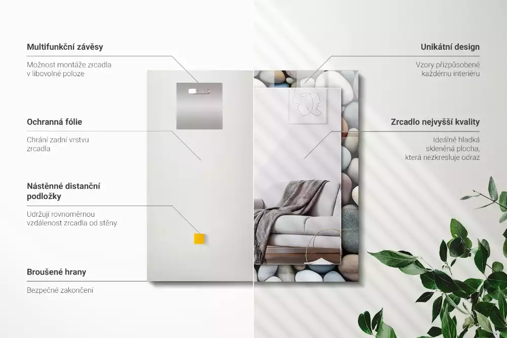 Espejo rectangular impreso Piedras lisas de colores