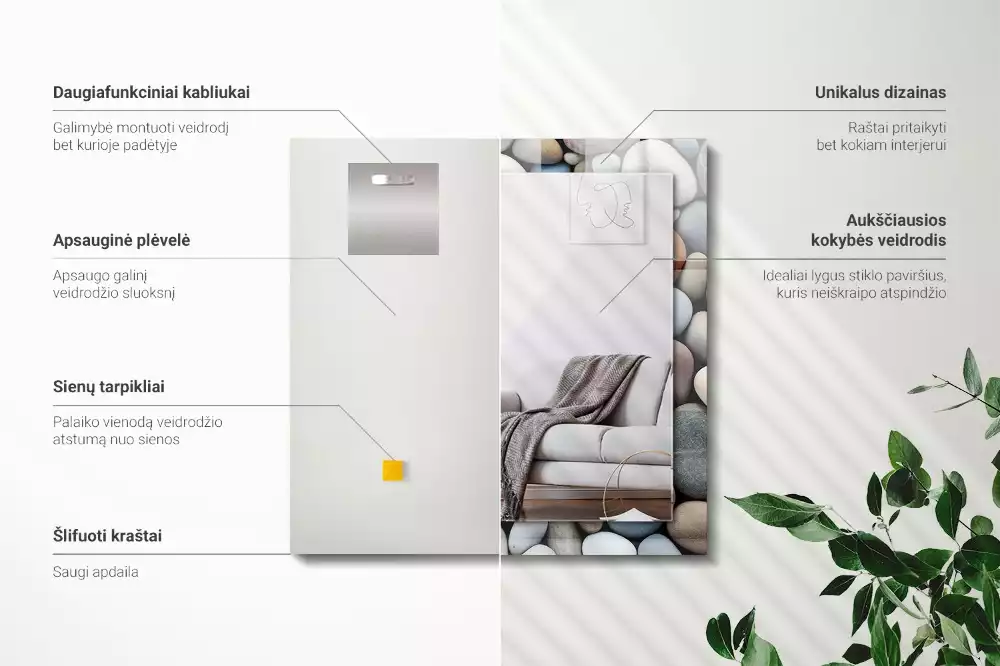 Espejo rectangular impreso Piedras lisas de colores