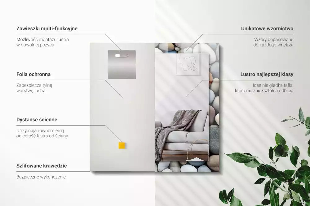 Espejo rectangular impreso Piedras lisas de colores