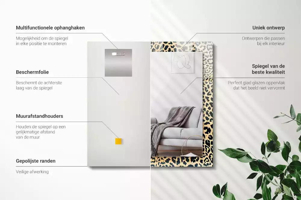 Espejo rectangular impreso pantera de leopardo
