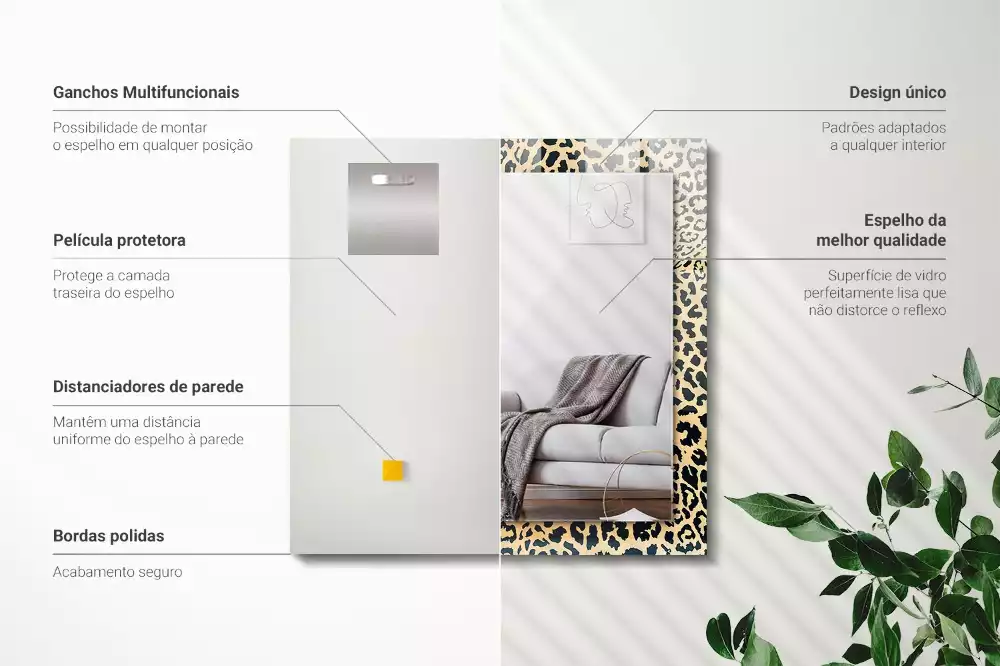 Espejo rectangular impreso pantera de leopardo