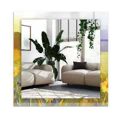 Espejo rectangular estampado Campo de girasoles