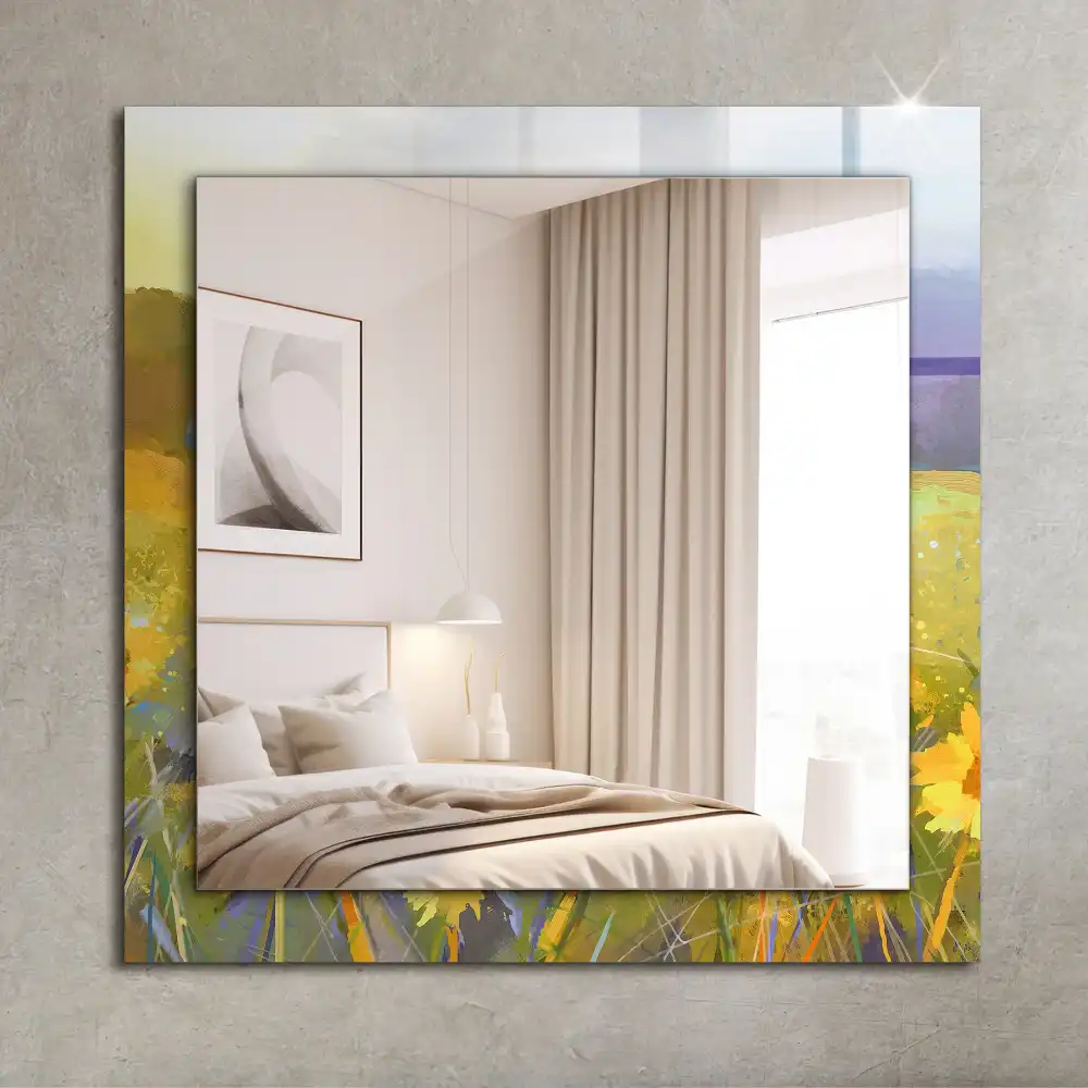 Espejo rectangular estampado Campo de girasoles