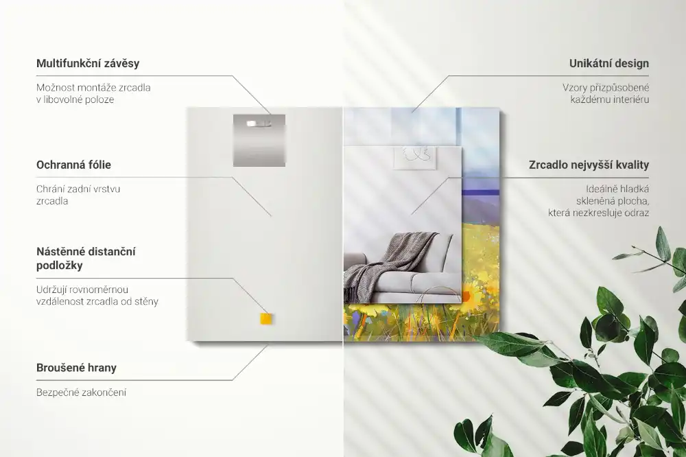 Espejo rectangular estampado Campo de girasoles