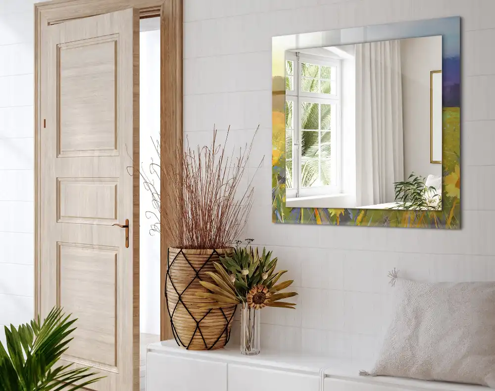 Espejo rectangular estampado Campo de girasoles